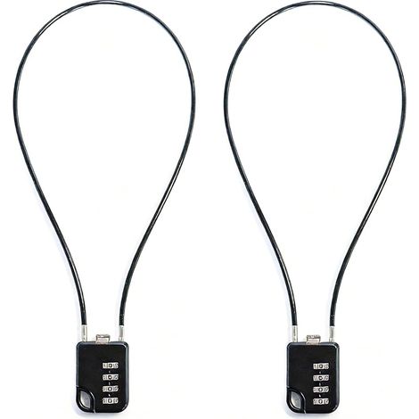 2 PCS Cadenas à Combinaison 4 Chiffres avec Câble en Acier 30 cm, Cadenas Antivol avec Câble, pour Casier de Gymnase, Sacs à Dos, Boîtes à Outils, Noir (1/5)