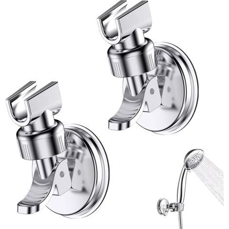 2 Pcs Suction Cup Shower Head Holder, 360° Rotation Shower Bracket, Removable Adjustable Shower Head Holder, Suitable for Hotel Bathroom, No Need to Drill (Silver) (1/4)