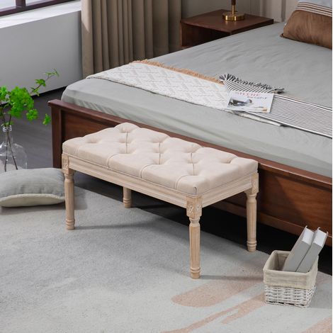 Banc rembourré vintage beige, aspect lin, 80 x 40 x 43 cm, jusqu'à 120 kg HAVRYA (1/5)