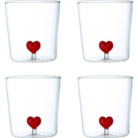 Lot de 4 Verres à Eau en Verre Transparent avec Motif Cœur pour Table et Repas 300 ml - PANGIVO (1/4)