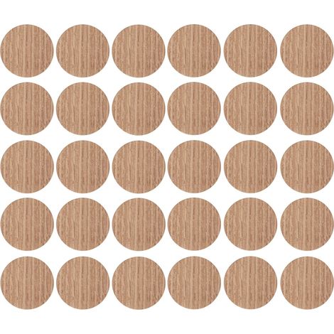 30x Cache vis adhésif autocollant diamètre 20mm bouchon trou meuble table chaise maison, bois chêne clair (1/3)