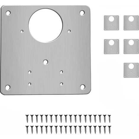 6 plaques de réparation pour charnières de meubles, plaques de montage en acier inoxydable, vis de fixation incluses. Pour la fixation des meubles de cuisine. (1/5)