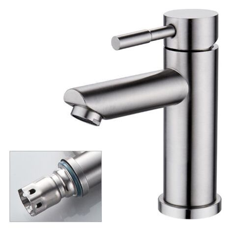 Sollbry Robinet d'eau, filtre durable en acier inoxydable, robinet d'eau froide simple, noyau de valve en céramique intégré, accessoire de lavabo pour salle de bain et cuisine (plat) (1/4)