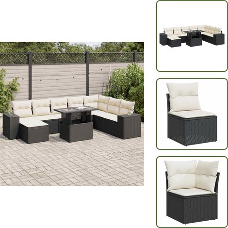 vidaXL Salon de jardin 9 pcs avec coussins noir résine tressée (1/5)