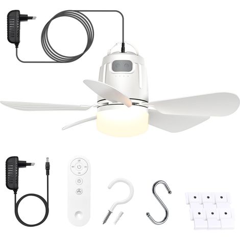Ventilateur Plafond Avec Lumiere Prise 5m et Télécommande, Silencieux et économe en énergie Adapté Pour la Chambre, la Terrasse, le Parasol, l'atelier, la Tonnelle, le Auvent, le Campi (1/5)