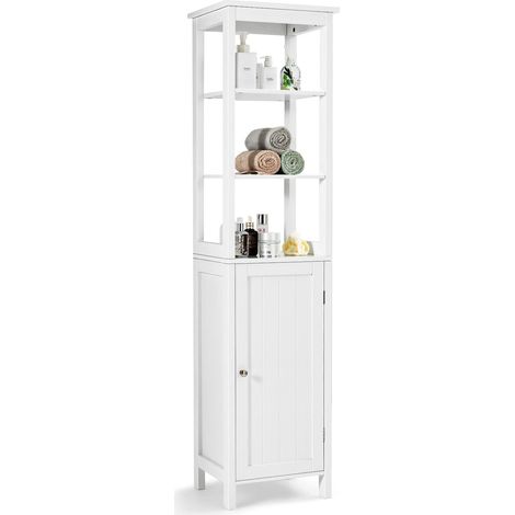 COSTWAY 5-stöckiger Hochschrank schmal, freistehender Badezimmerschrank mit 3-Positionen-Ablage & Kippsicherung, Badschrank platzsparend für Wohnzimmer, Badezimmer, 40 x 32 x 161,5 cm, Weiß (1/5)