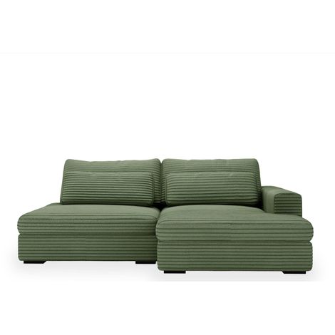 AYDA Canapé d'angle convertible avec coffre en velours gros côtelé vert - Angle droit (1/5)