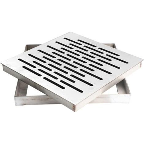QORVA-Évacuation de sol en acier inoxydable avec cadre, grille de drainage extérieur, grille d'évacuation d'eau de pluie, drain de sol de jardin carré antidérapant avec cadre (150 × 150 × 20 mm)