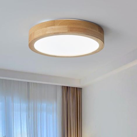 Wottes – Plafonnier LED 30cm en bois – Protection des yeux – Lumière blanche froide 6000K – Économie d'énergie 24W – Pour salon, salle de bain, cuisine