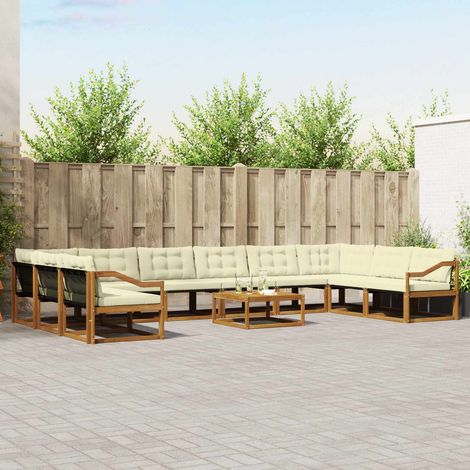 vidaXL Outdoor-Sofagarnitur mit Kissen 11 pcs Natur und Creme (1/5)