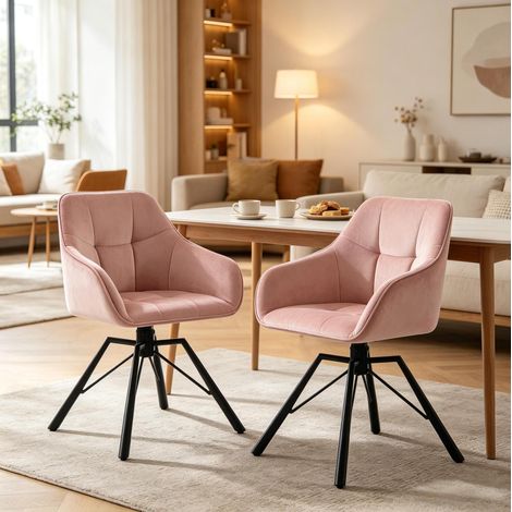 Silla giratoria tapizada rosa con reposabrazos OKMYHOME (1/5)