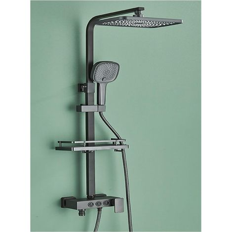 Ensemble de douche mitigeur thermostatique intelli Ensemble de robinet de douche thermostatique LCD gris noir affichage de la température robinet de baignoire pluie avec étagère de salle de bain élect (1/5)