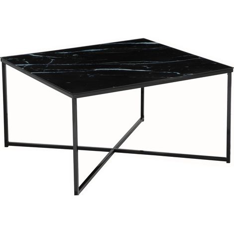 Table basse carrée de salon en verre effet marbre noir et structure métal 80 x 80 x 45 cm - PANGIVO (1/5)
