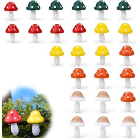 Champignons décoratifs, 25 pièces, mini champignons en bois aux couleurs vives, style dessin animé, surface polie, décoration de jardin, convient aux pots de fleurs et aux aménagements paysagers à fai (1/5)
