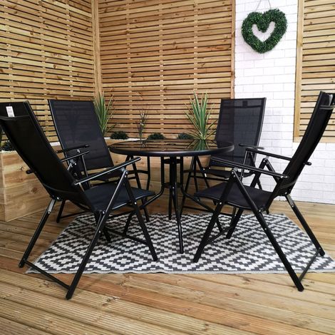 Outdoor 4 Person Round Glass Top Garden Patio Dining Table Chairs Set (1/5)
