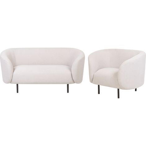 Conjunto de sala de estar 3 plazas de poliéster beige negro bouclé patas Loen