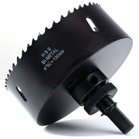 Scie cloche 120 mm, acier rapide HSS M42, foret perforé bi-métal, fraise perforée avec tige hexagonale et foret pour bois, plastique, plaques de plâtre, cloison sèche et tôle métallique