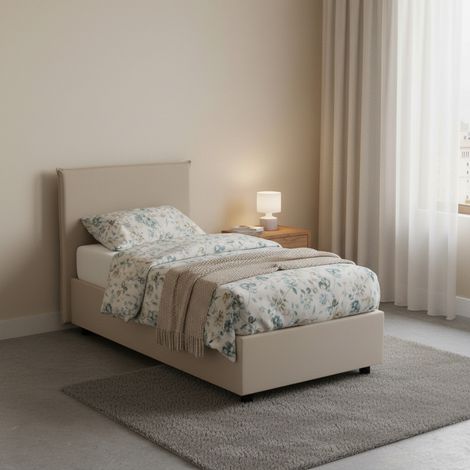Talamo Italia Einzelbett Brigitta, Containerbett mit Kunstlederbezug, 100% Made in Italy, Frontöffnung, inklusive Matratze Cm 80x190, Turteltaube (1/5)