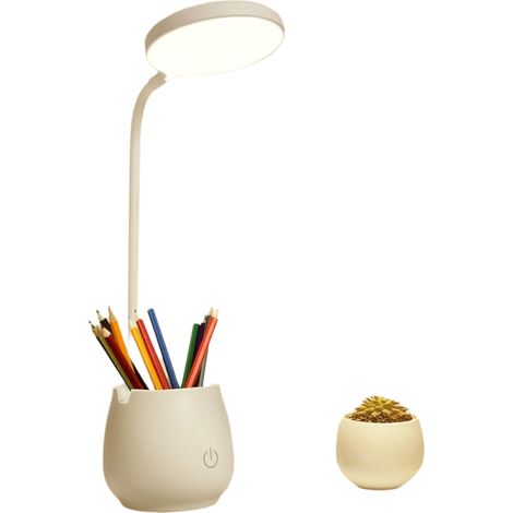 1 Lampe de bureau LED,3 modes,port USB,porte-stylo,support téléphone,col de cygne,étudiants