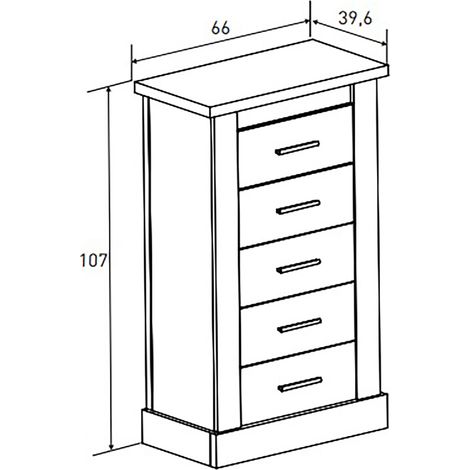 Chiffonnier avec 5 tiroirs coloris Chêne cambrian, blanc - Longueur 66 x profondeur 39,6 x hauteur 107 cm -PEGANE-