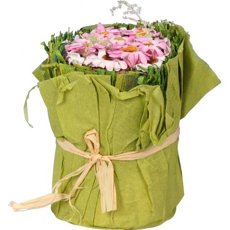 Grüne Komposition mit rosa Papierblumen, 12 cm (1/2)