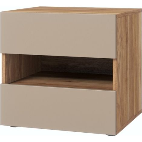 Comodino VOX con 2 cassetti e uno scomparto, colore quercia e beige