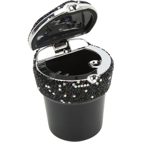 Cendrier de voiture avec inserts en forme de diamant, compartiment sans fumée et indicateur lumineux LED, multifonctionnel, universel (noir) (1/5)