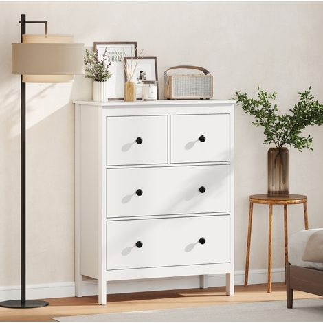 MEUBLIV Commode 4 tiroirs blanche 74x35x97 cm – rangement vêtements et linge de lit (1/5)