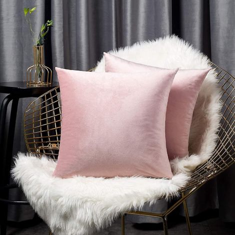 Set mit 2 dekorativen Samtkissenbezügen für Sofa oder Schlafzimmer (45 x 45 cm, rosa)