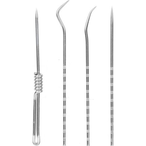 Ensemble de 4 cure-dents métalliques portables pour l'extérieur, avec boîte de rangement et cure-dents.