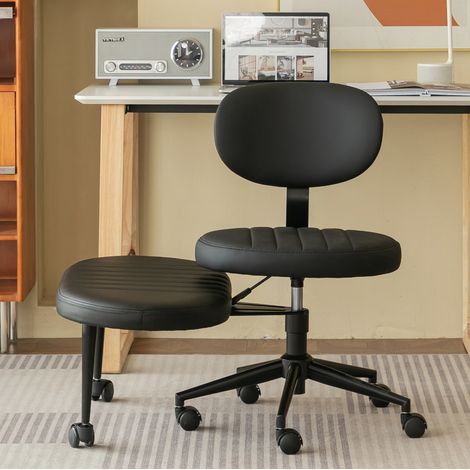 Chaise de bureau en tissu noir, pivotante 360° avec repose-pieds intégré, réglable (1/5)