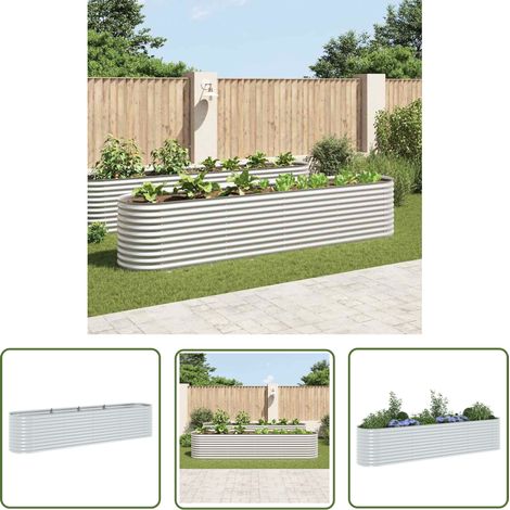 The Living Store Jardinière surélevée 400x80x81 cm acier galvanisé argenté - Jardinier Surélévé - Jardinière Extérieure - Pot De Fleurs Métal - Fleurissement Extérieur - Décoration Jardin (1/5)