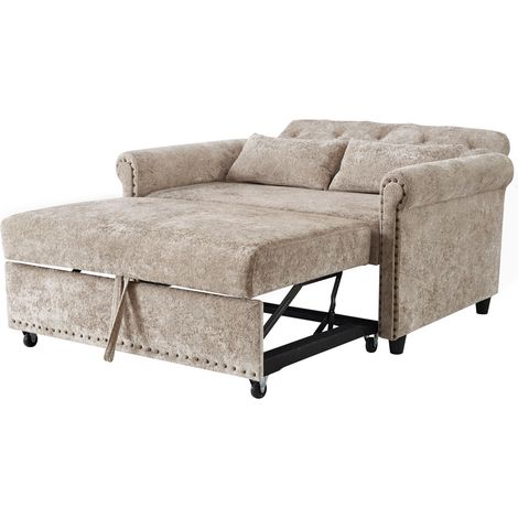 Canapé convertible 2 places 3-en-1 avec dossier 3 positions, couchage d’appoint, tissu doux, 2 coussins et gain de place pour petit salon CHICFURN (1/5)