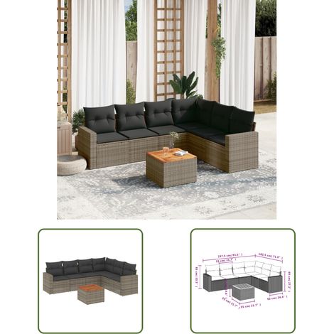 The Living Store 7-tlg. Garten-Sofagarnitur mit Kissen Grau Poly Rattan - Gartensorte - Outdoor Möbel - Lounge Set - Gartenlounge - Rattan Gartenmöbel