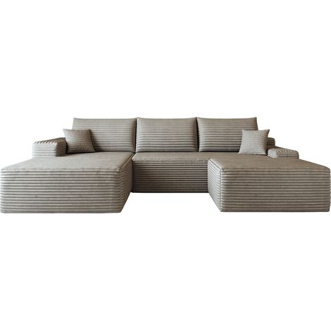 Divano ad Angolo Modulare con Chaise Longue, Seduta Profonda, Velluto a Coste Rigato, Camel, 270 cm (1/5)