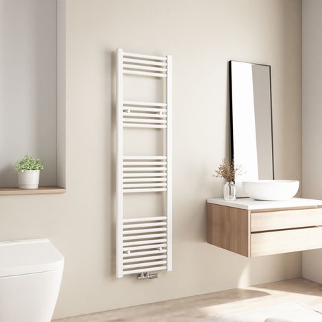 Radiateur de salle de bains Heilmetz 140x40cm Blanc Sèche-serviette eau chaude Raccord Central 476W