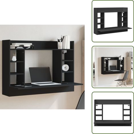 The Living Store Bureau mural noir 105x48x75 cm bois d'ingénierie - Rangement mur (1/5)