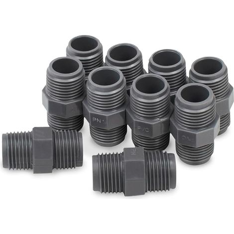 Lot de 10 connecteurs mâles à mâles en PVC Noir 1/2" BSP, adaptés pour l'irrigation des Terres agricoles, Connexion de Tuyau d'eau