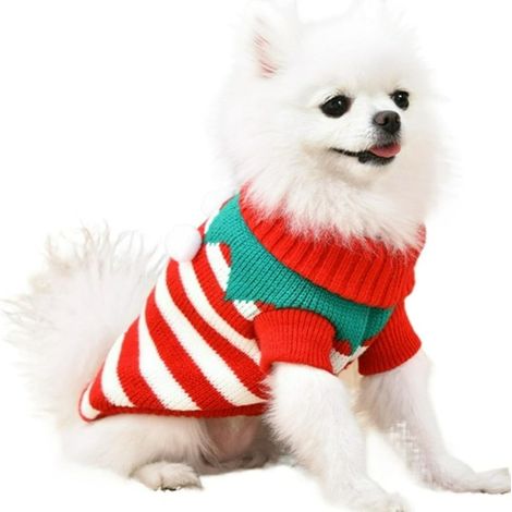 Maglione natalizio per cani e gatti con palla - lavorato a maglia caldo - maglione festivo - decorato con palla a tema natalizio (L) (1/4)