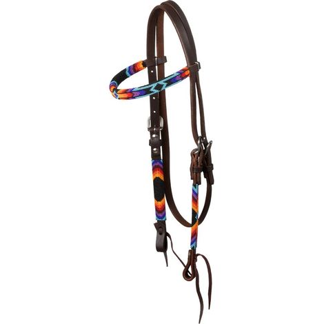 taglia unica, Marrone: Testiera western con perline modello serape con frontalino dritto