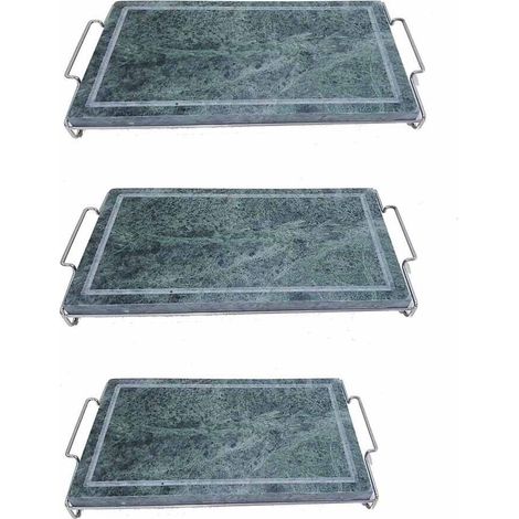 Griglia piastra bistecchiera barbecue in pietra ollare per cuocere arrostire cibo carne pesce verdura con stand - MISURA: Piastra ollare grande 25x40 cm (1/5)