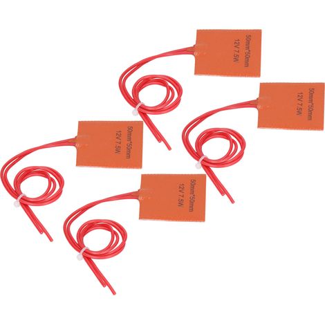 Lot de 4 tapis chauffants en silicone, 12 V, 7,5 W, 120 à 150 °C, 50 x 50 mm, pour tuyaux et fûts. (1/5)