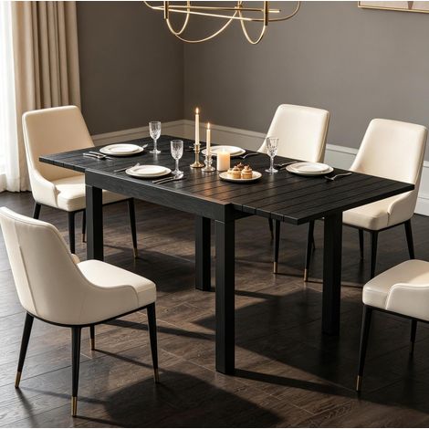 Table de jardin extensible 160x80x75 cm en aluminium noir, pour 4 à 6 personnes, stable – MEUBLIV (1/5)