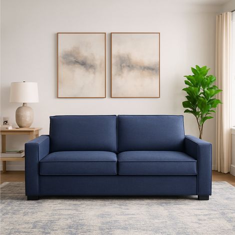 Dmora - Canapé fixe Daalder, Canapé 2 places, 100% Made in Italy, Canapé de salon en tissu, avec accoudoirs standards, Cm 180x95h90, Bleu (1/4)