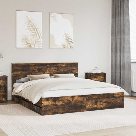 Bettrahmen Geräucherte Eiche 180 x 200 cm Ingenieurs Holz