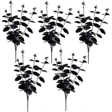 Schwarzer Eukalyptuszweig mit schwarzer künstlicher Blume (1/5)
