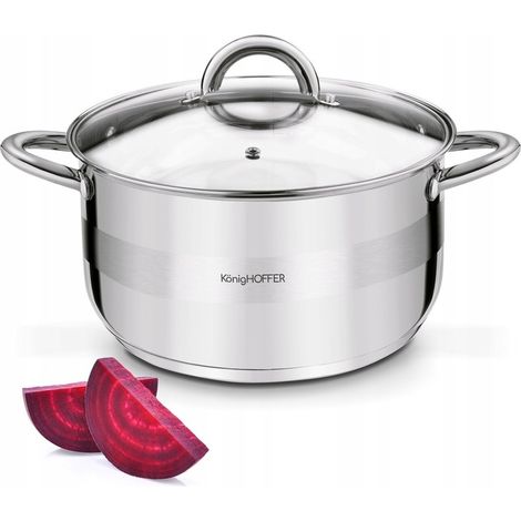 Olla de acero inoxidable para inducción a gas. Duradera. Konighoffer Faro, 5,9 l, 24 cm.