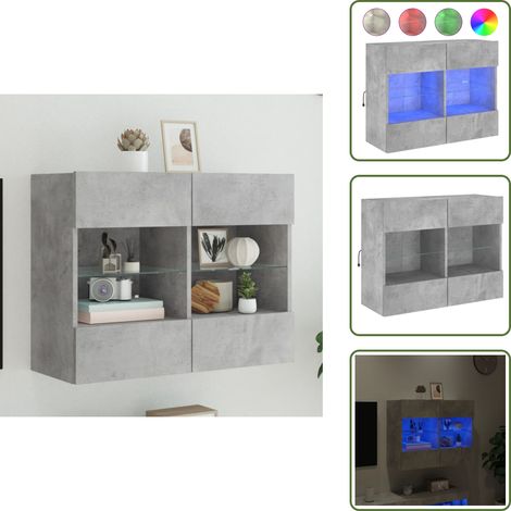 The Living Store TV-Wandschrank mit LED-Leuchten Betongrau 78,5x30x60,5 cm - TV-Schrank - Beton Grau - Regal - Wandregal - Fernsehschrank (1/5)