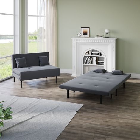 ELEGANT Sofa Bed with Sofa Bed Storage, 3 Fold Design, Iron Legs, 6-Level Backrest Adjustment and 2 Cushions, Dark Grey