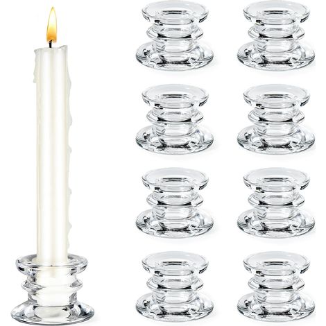 Set mit 8 Stielkerzenhaltern, dekorative Kerzenhalter mit transparenten Stielen, Kristallkerzenhalter für Hochzeiten, Kristall-Weihnachtskerzenhalter (1/5)